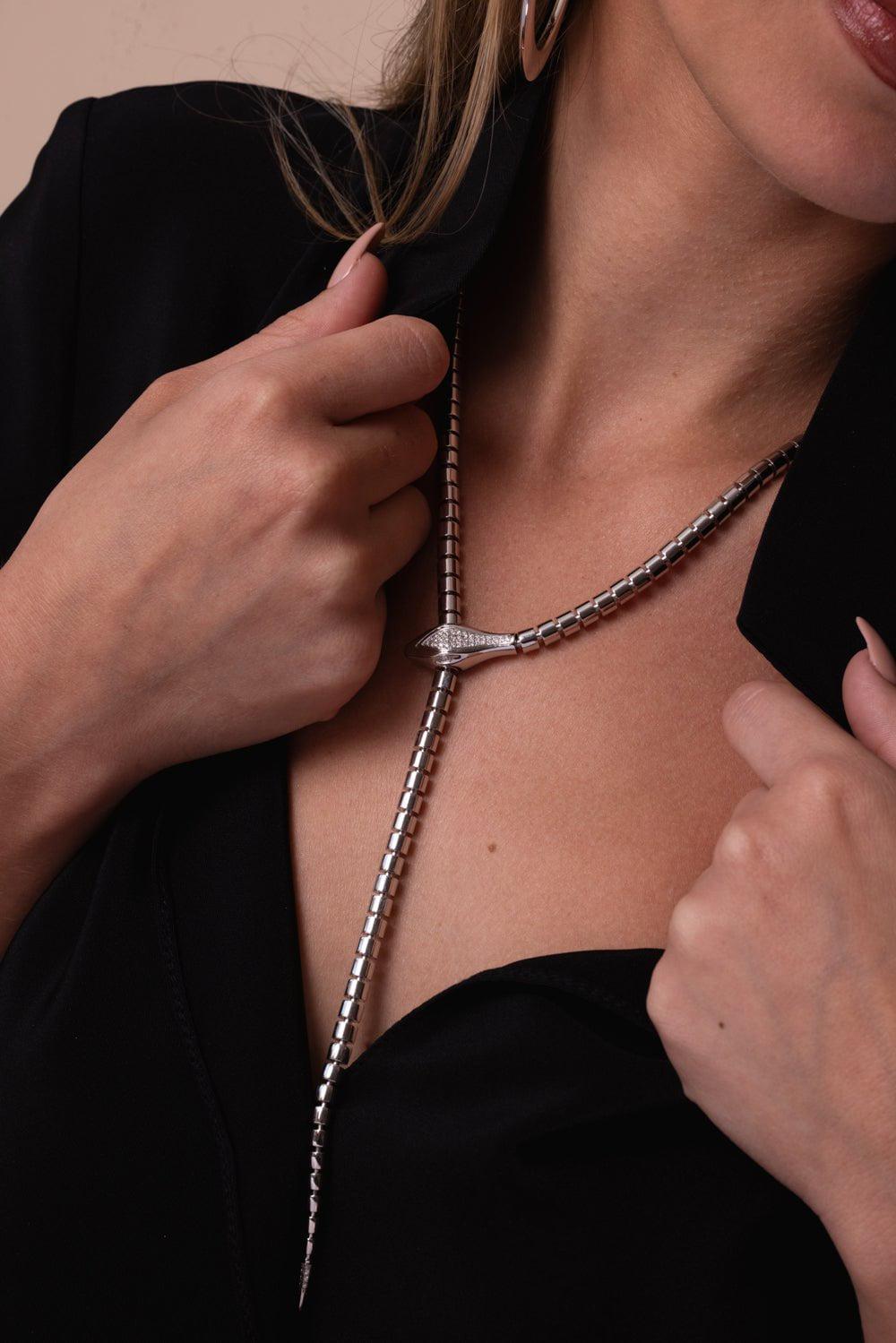 SIDNEY GARBER-Snake Lariat Wrap Necklace-WHITE GOLD