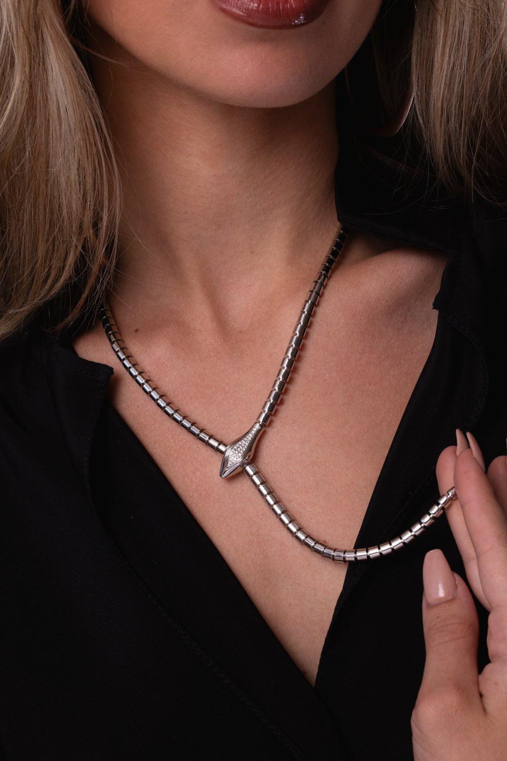 SIDNEY GARBER-Snake Lariat Wrap Necklace-WHITE GOLD
