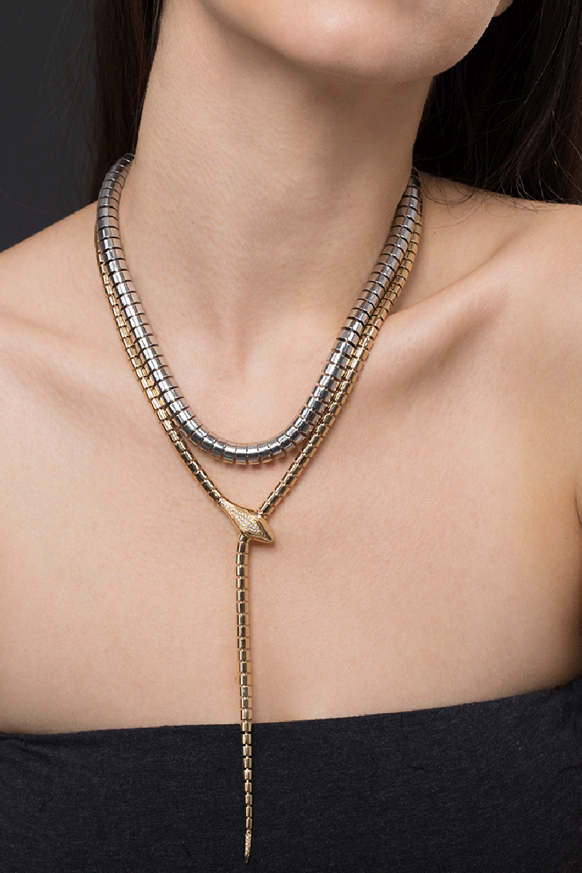 SIDNEY GARBER-Diamond Snake Lariat Wrap Necklace-YELLOW GOLD