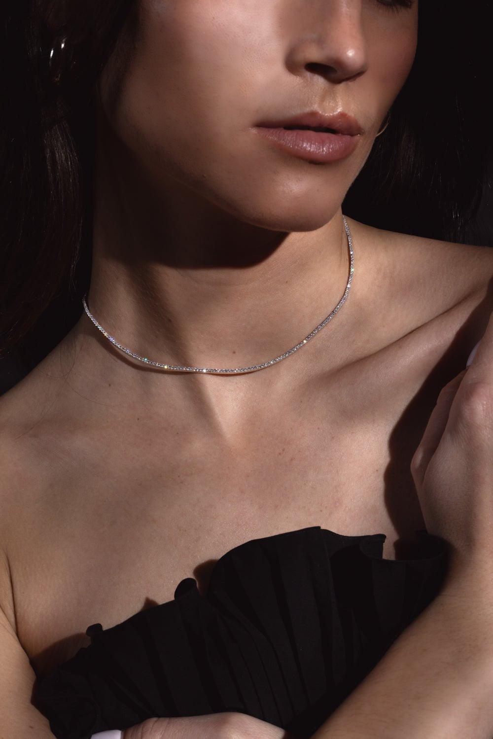 SIDNEY GARBER-Full Diamond Necklace - 15in - Yellow Gold-YELLOW GOLD