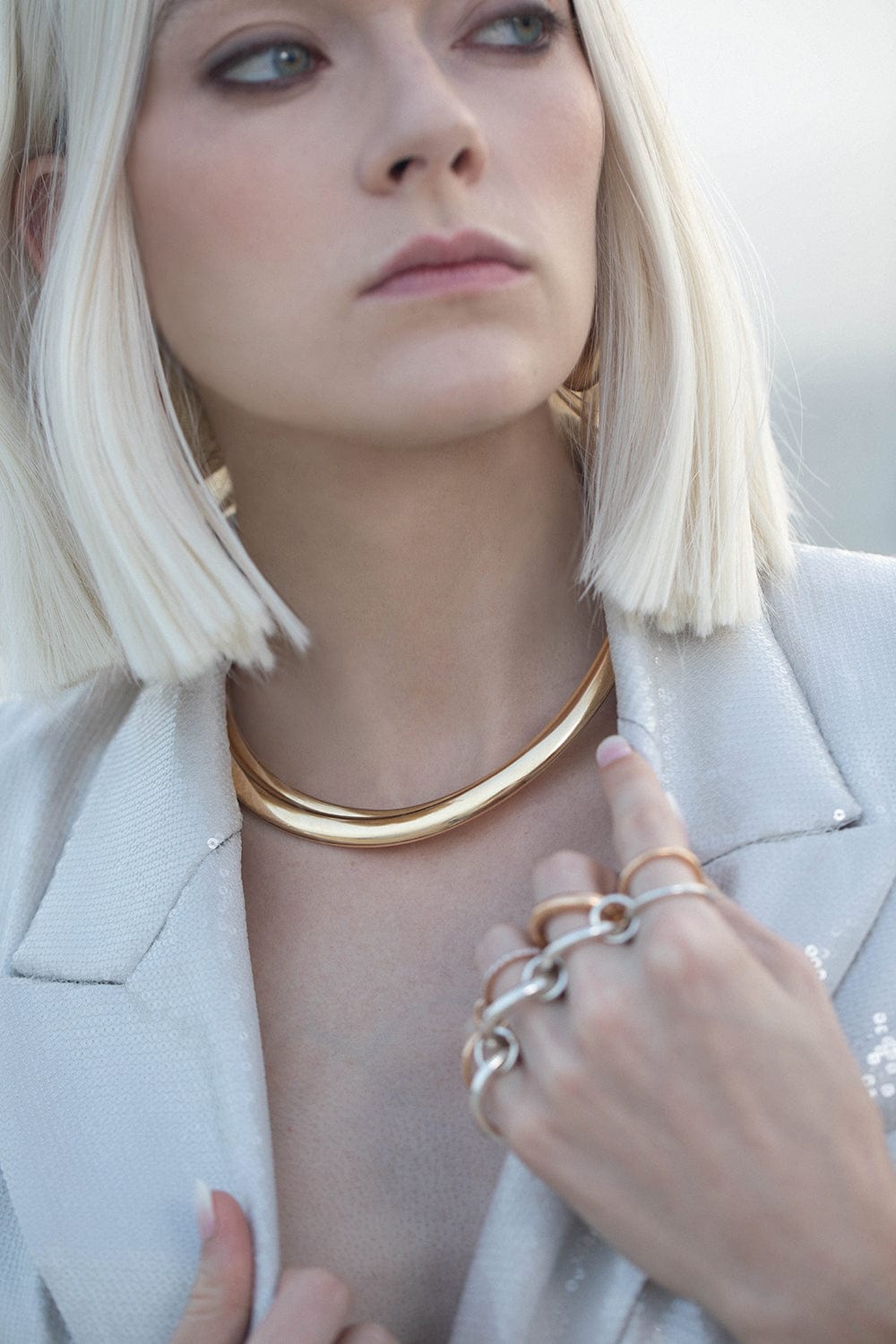 SIDNEY GARBER-Gloria Flexible Narrow Collar - Yellow Gold-YELLOW GOLD