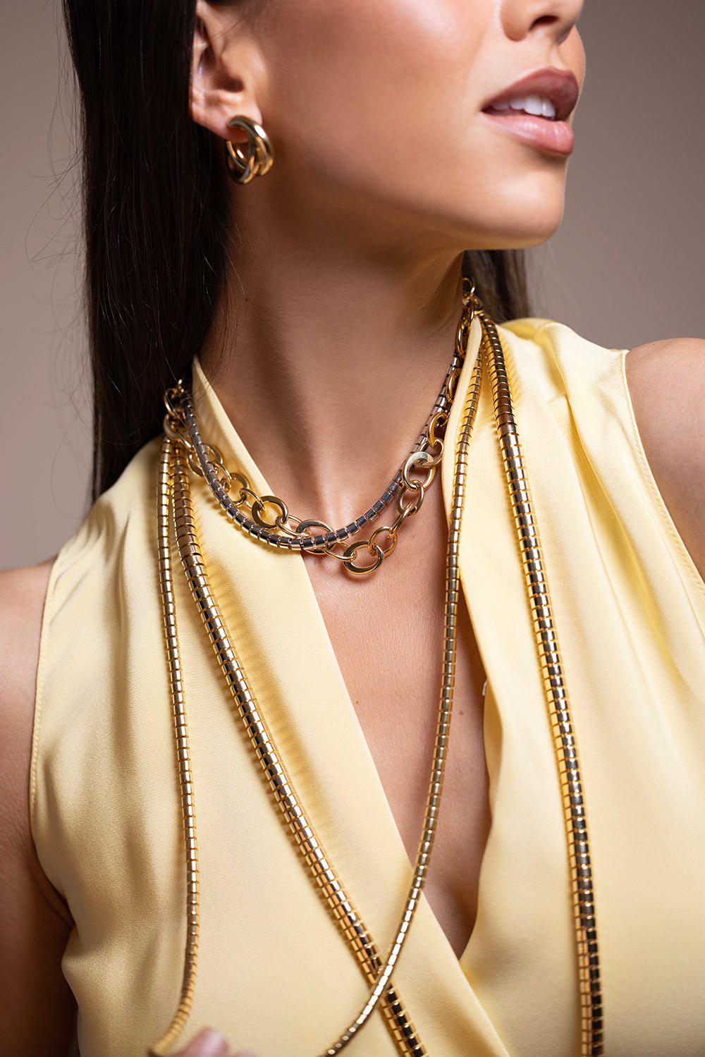 SIDNEY GARBER-Oval Crescent Link Necklace-YELLOW GOLD