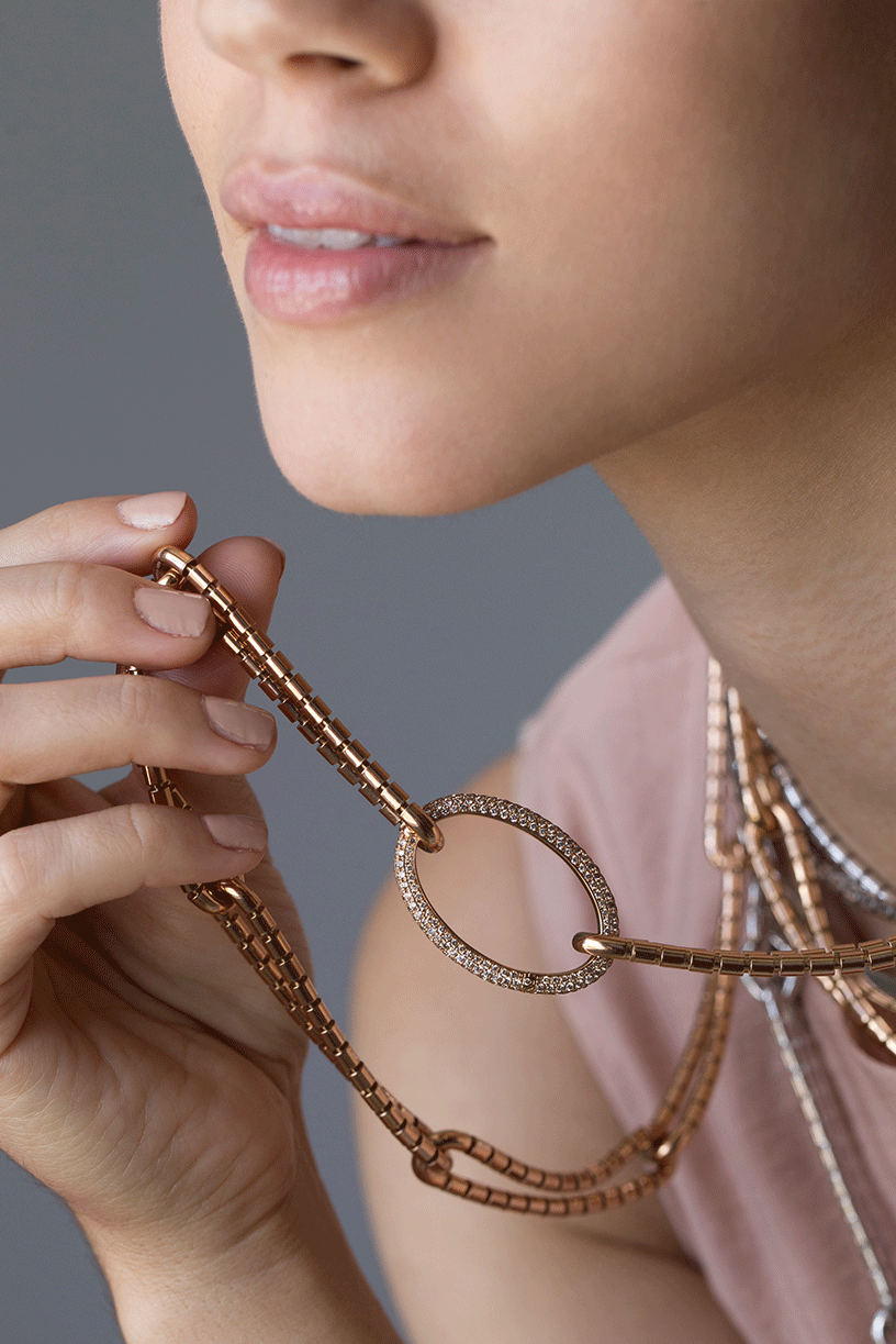 SIDNEY GARBER-Large Brown Diamond Oval Link Clasp-ROSE GOLD