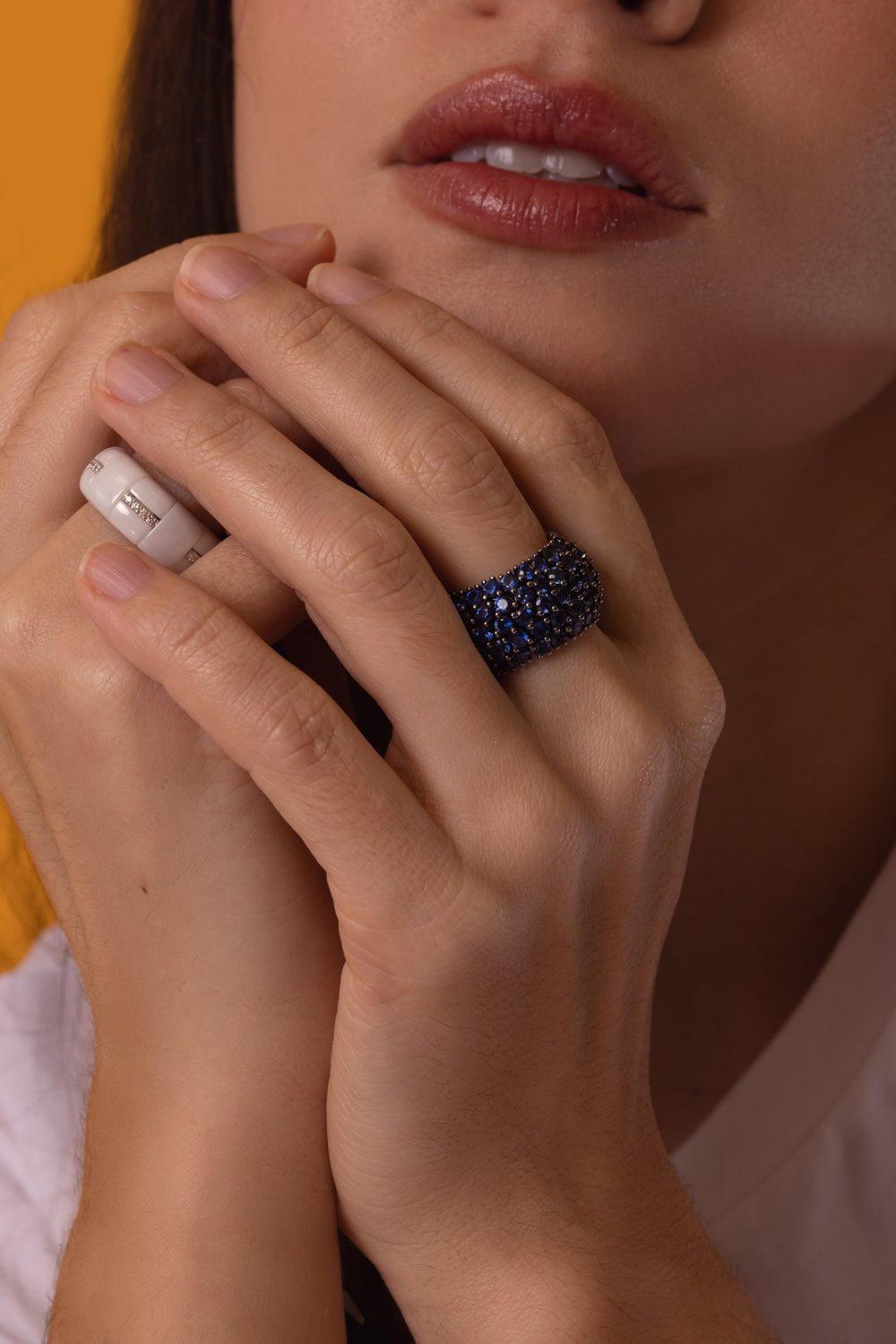 SIDNEY GARBER-Blue Sapphire Flex Ring-WHITE GOLD