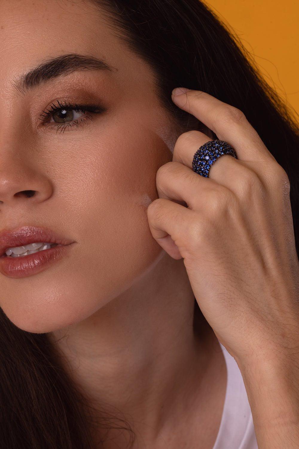 SIDNEY GARBER-Blue Sapphire Flex Ring-WHITE GOLD