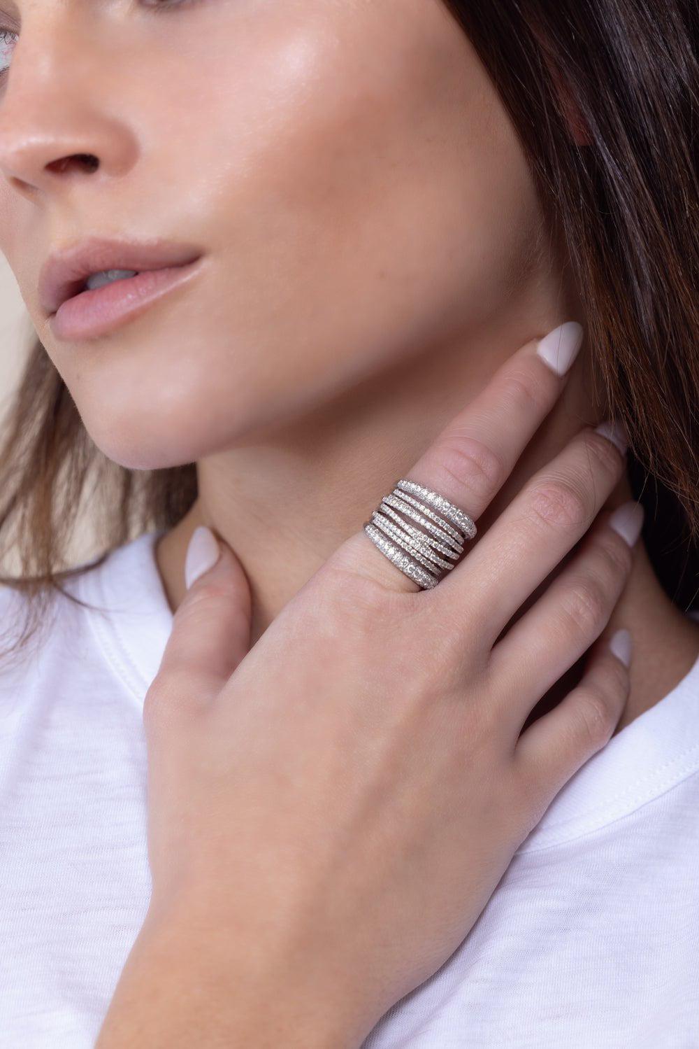 SIDNEY GARBER-Diamond Tall Scribble Ring-WHITE GOLD