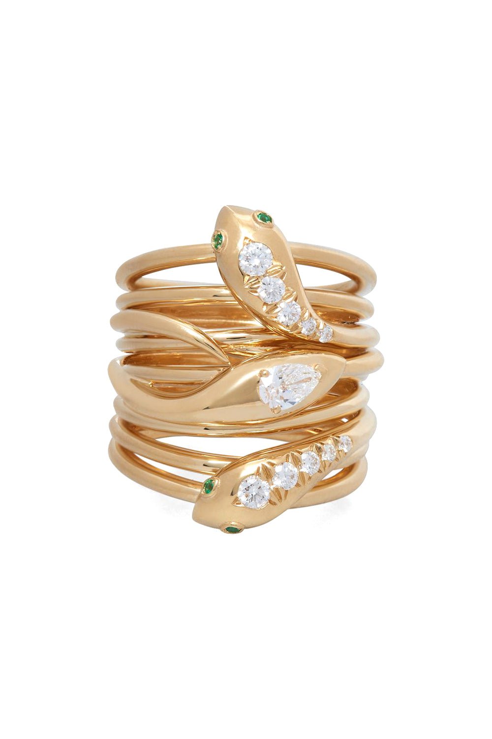 SIDNEY GARBER-Three Headed Serpentine Ring-YELLOW GOLD