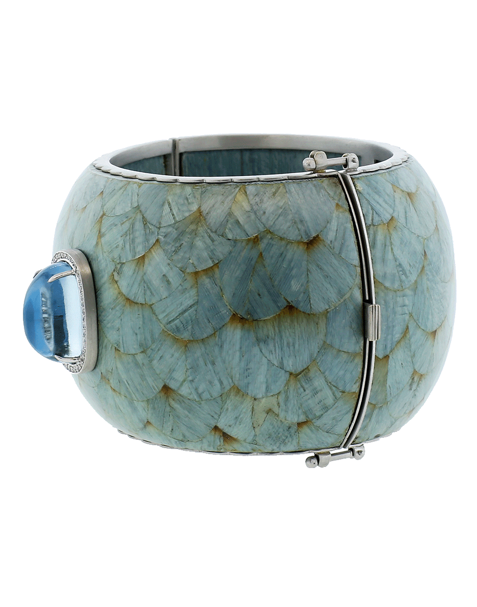 SILVIA FURMANOVICH-Marquetry Light Blue Cuff Bracelet-WHITE GOLD