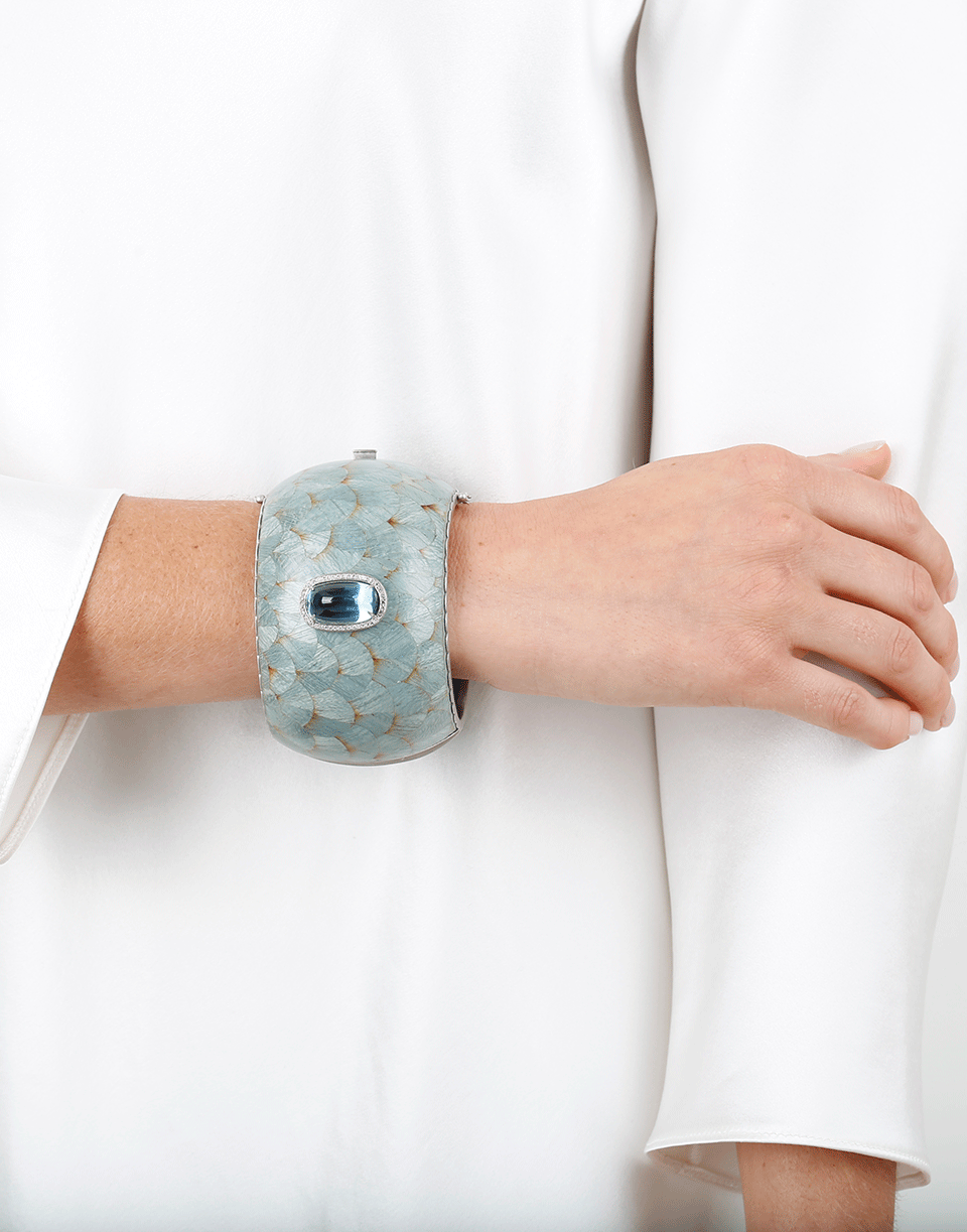 SILVIA FURMANOVICH-Marquetry Light Blue Cuff Bracelet-WHITE GOLD