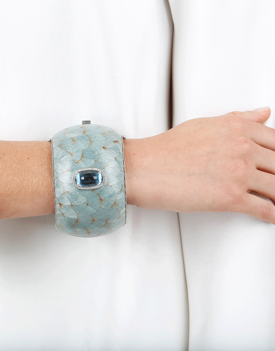 SILVIA FURMANOVICH-Marquetry Light Blue Cuff Bracelet-WHITE GOLD