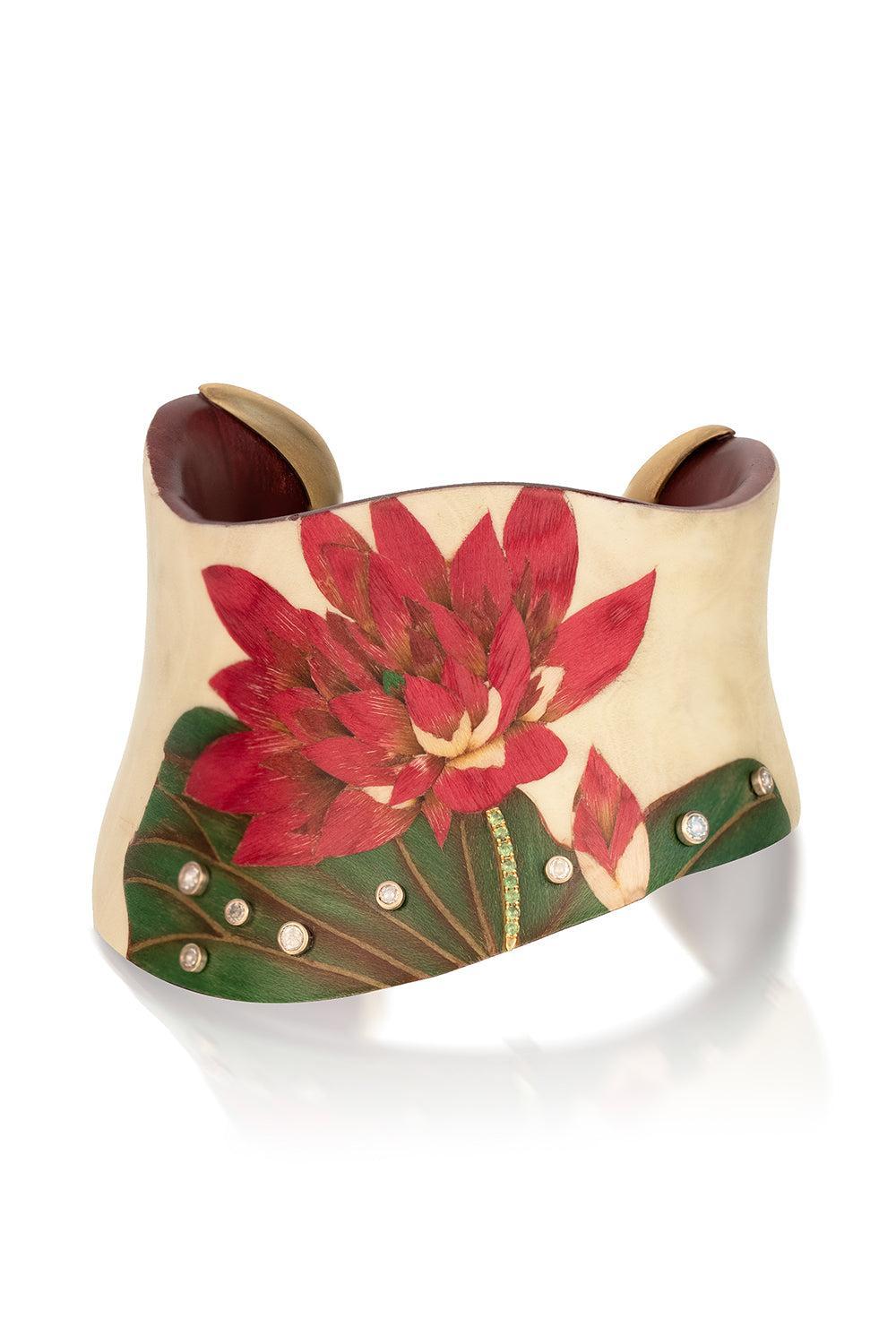 Diamond Tsavorite Asymetrical Floral Cuff Bracelet-YELLOW GOLD-JEWELRYFINE JEWELBRACELET O-SILVIA FURMANOVICH