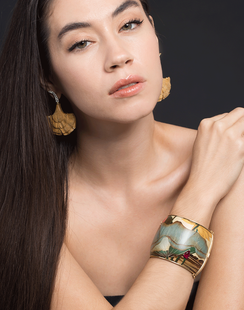 SILVIA FURMANOVICH-Marquetry Leaf Bracelet-YELLOW GOLD