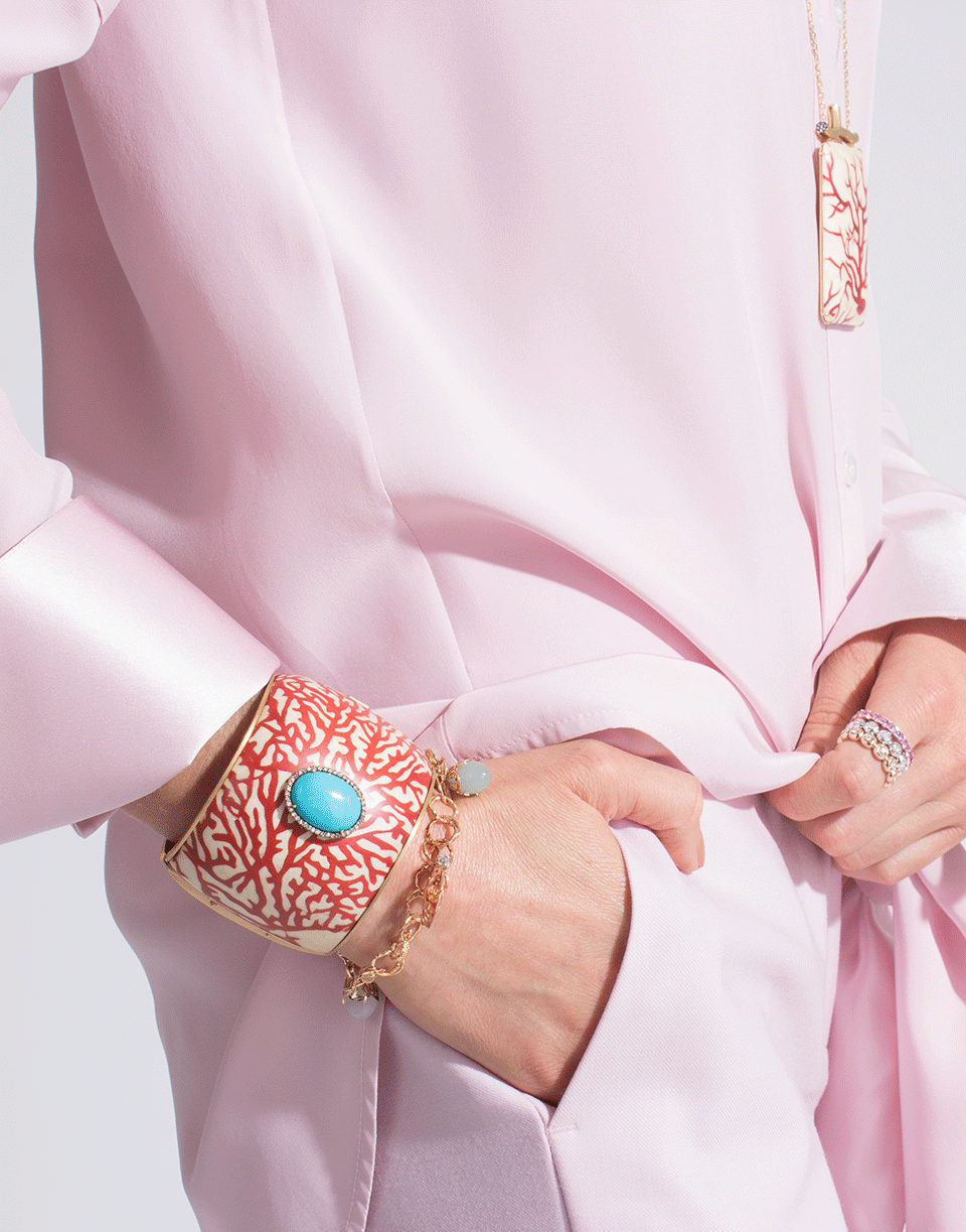 SILVIA FURMANOVICH-Marquetry Red Coral And Turquoise Bracelet-YELLOW GOLD