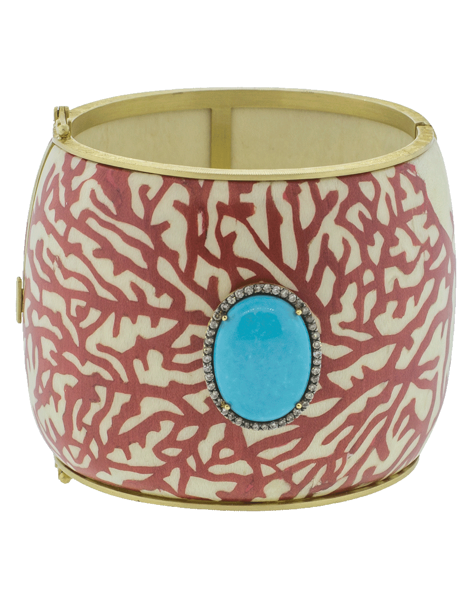 SILVIA FURMANOVICH-Marquetry Red Coral And Turquoise Bracelet-YELLOW GOLD