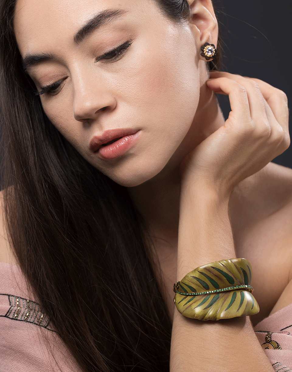 SILVIA FURMANOVICH-Sculptural Botanical Marquetry Leaf Bracelet-YELLOW GOLD