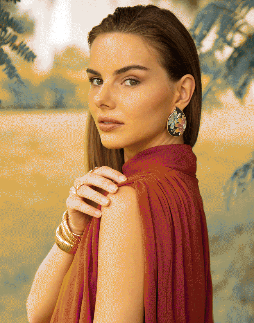 SILVIA FURMANOVICH-Handpainted Flower Earrings-ROSE GOLD