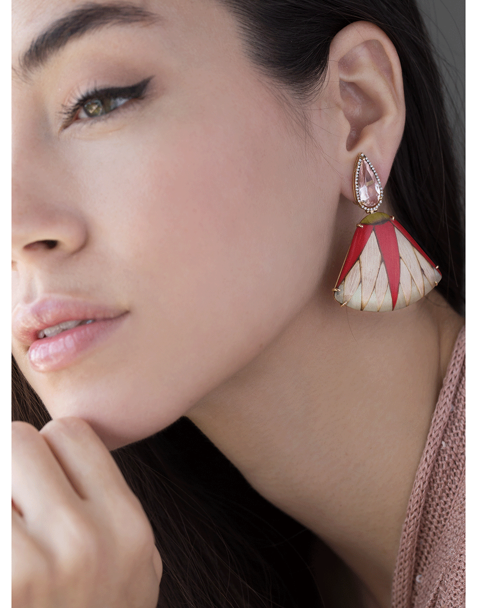 SILVIA FURMANOVICH-Marquetry Red Leaf Diamond and Morganite Earrings-ROSE GOLD