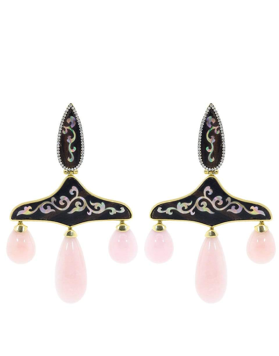 SILVIA FURMANOVICH-Marquetry Wood Earrings with Pink Opal-ROSE GOLD