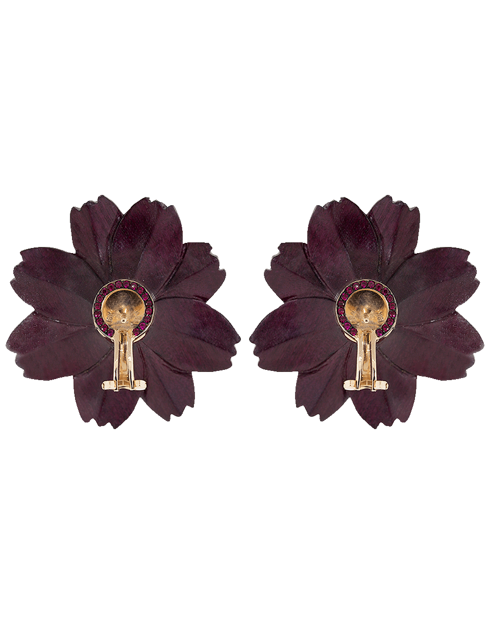 SILVIA FURMANOVICH-Sculptural Botanical Purple Carved Wood Flower Earrings-ROSE GOLD