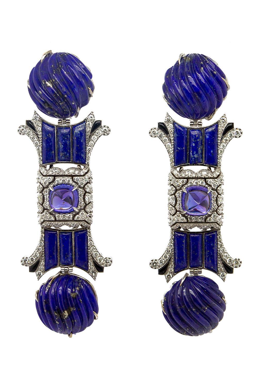 Lapis Lazuli Egyptian Column Earrings-WHITE GOLD-JEWELRYFINE JEWELEARRING-SILVIA FURMANOVICH