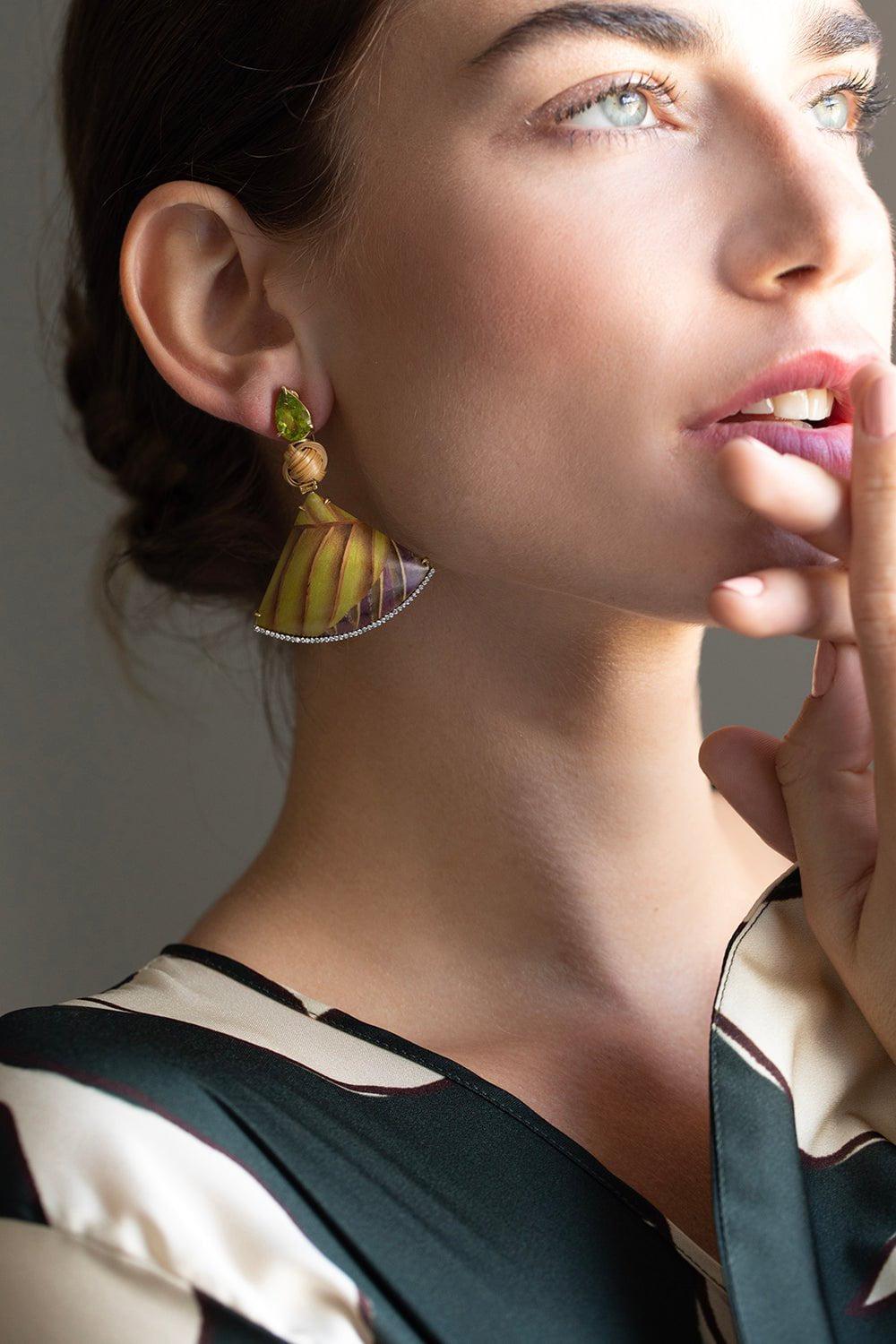 SILVIA FURMANOVICH-Bamboo Marquetry Earrings-YELLOW GOLD