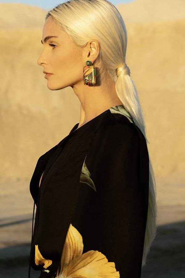 SILVIA FURMANOVICH-Bird of Paradise Marquetry Earrings-YELLOW GOLD