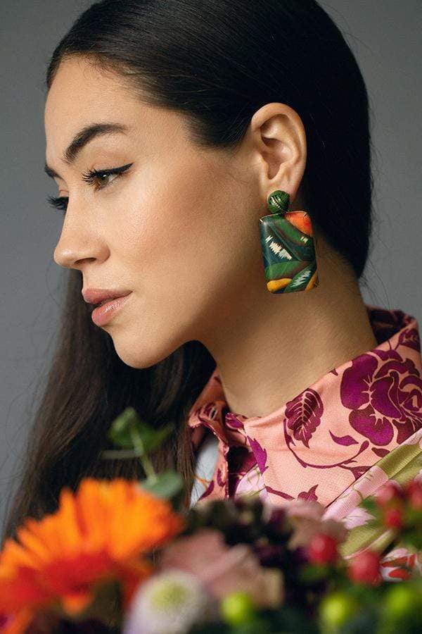 SILVIA FURMANOVICH-Bird of Paradise Marquetry Earrings-YELLOW GOLD