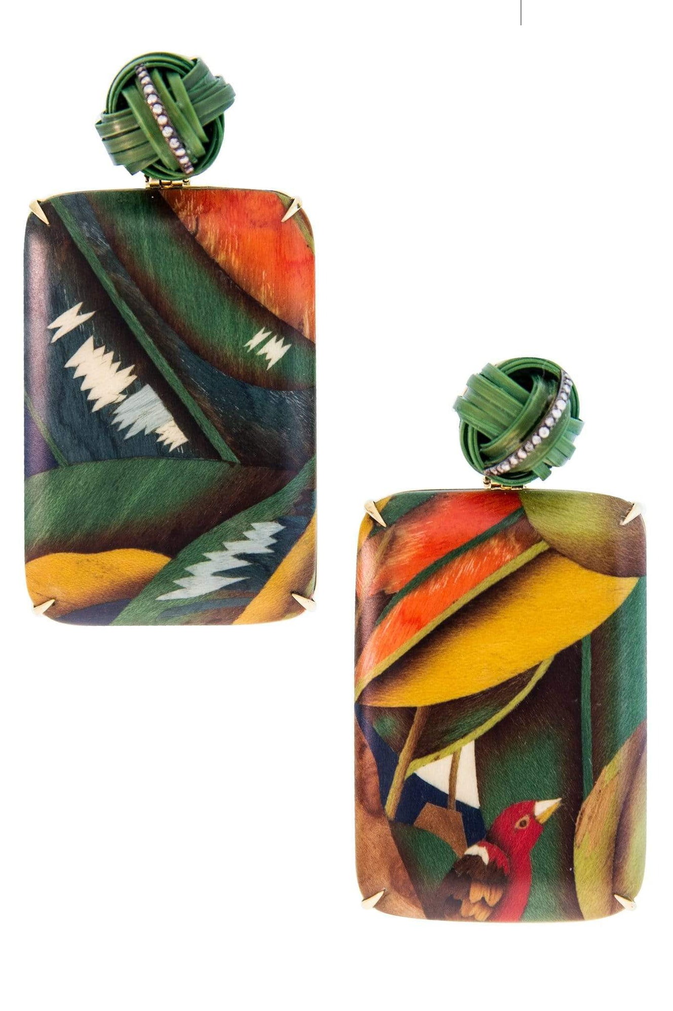SILVIA FURMANOVICH-Bird of Paradise Marquetry Earrings-YELLOW GOLD