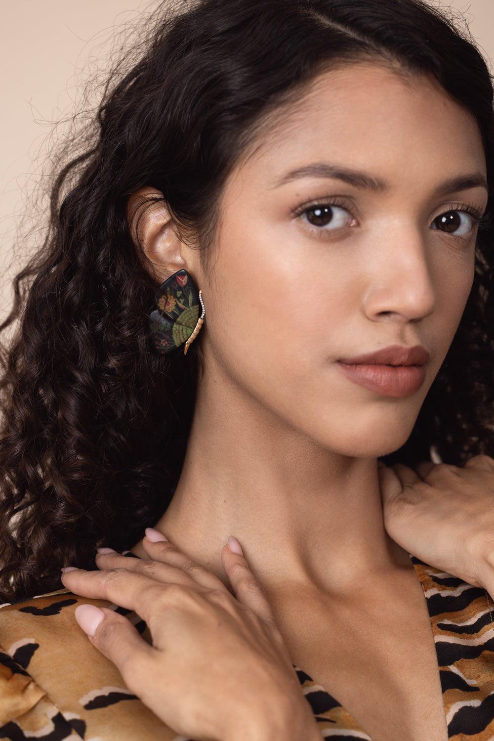 SILVIA FURMANOVICH-Black Marquetry Butterfly Earrings-YELLOW GOLD