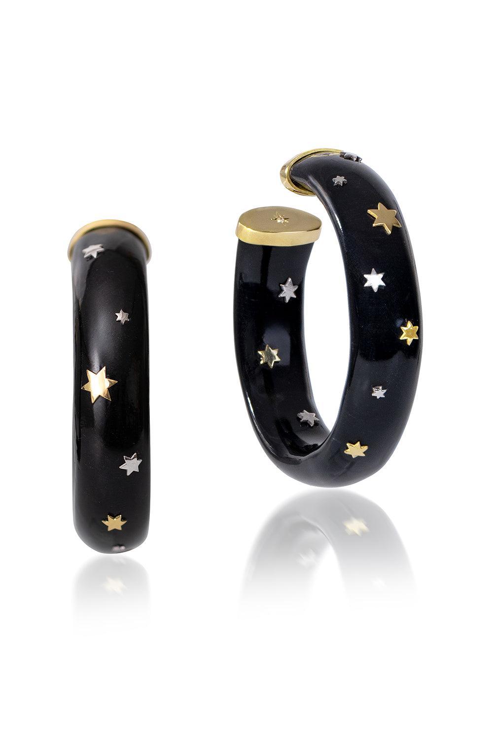 Black Marquetry Star Earrings-YELLOW GOLD-JEWELRYFINE JEWELEARRING-SILVIA FURMANOVICH