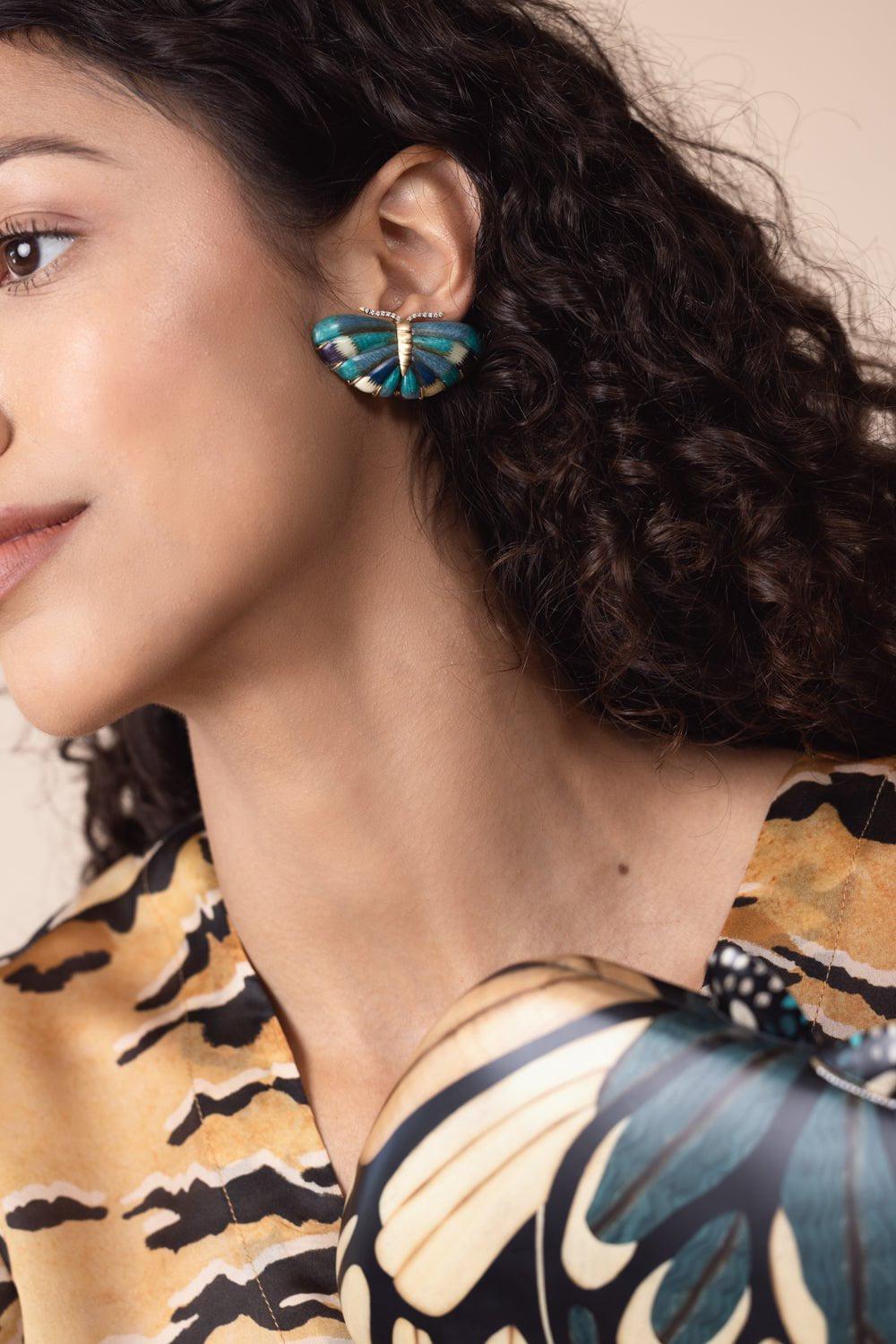 SILVIA FURMANOVICH-Blue Marquetry Butterfly Earrings-YELLOW GOLD