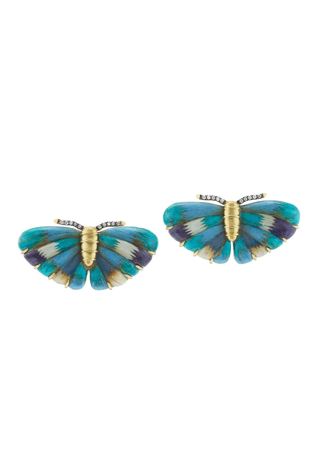 SILVIA FURMANOVICH-Blue Marquetry Butterfly Earrings-YELLOW GOLD