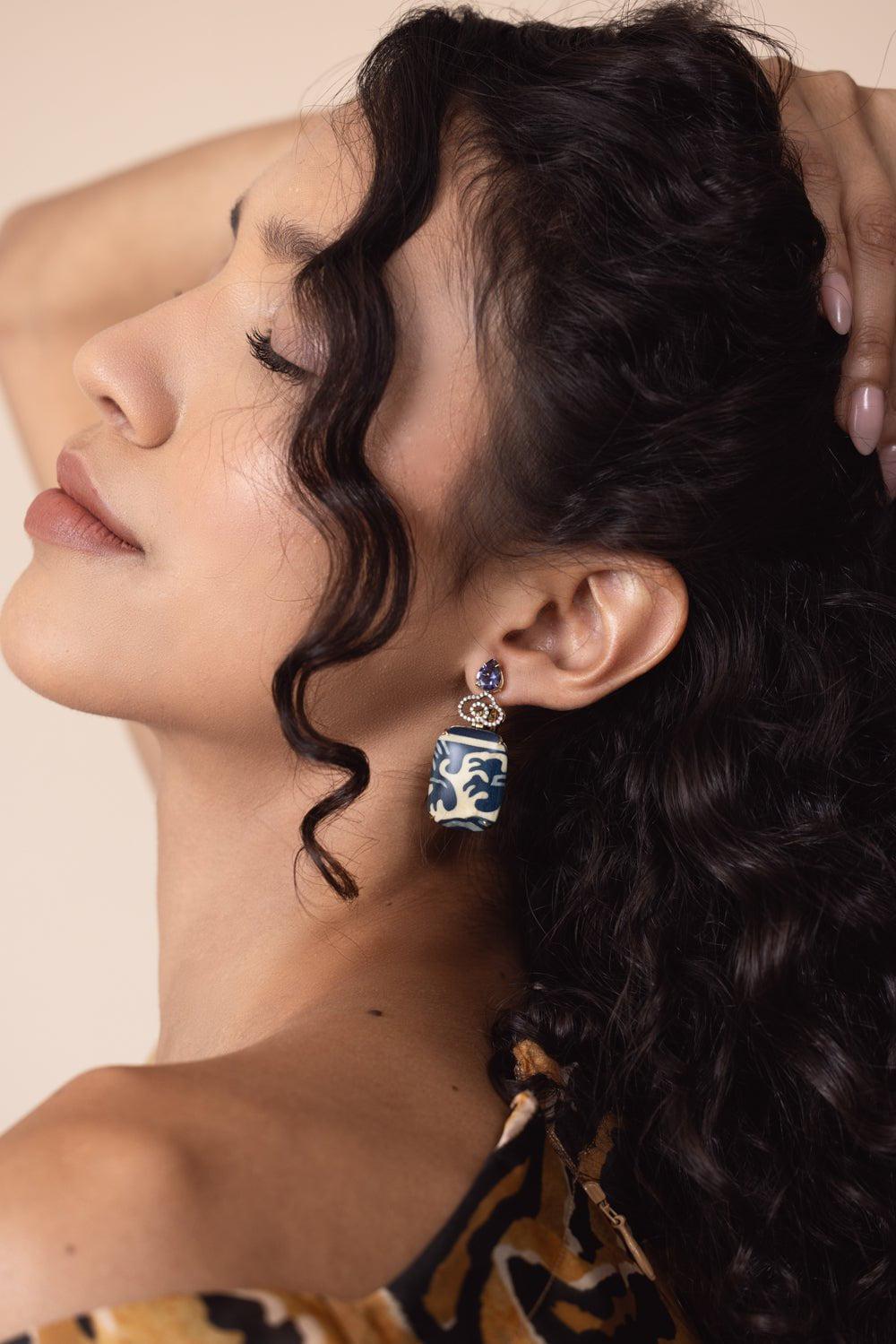SILVIA FURMANOVICH-Blue Marquetry Lolite Earings-YELLOW GOLD