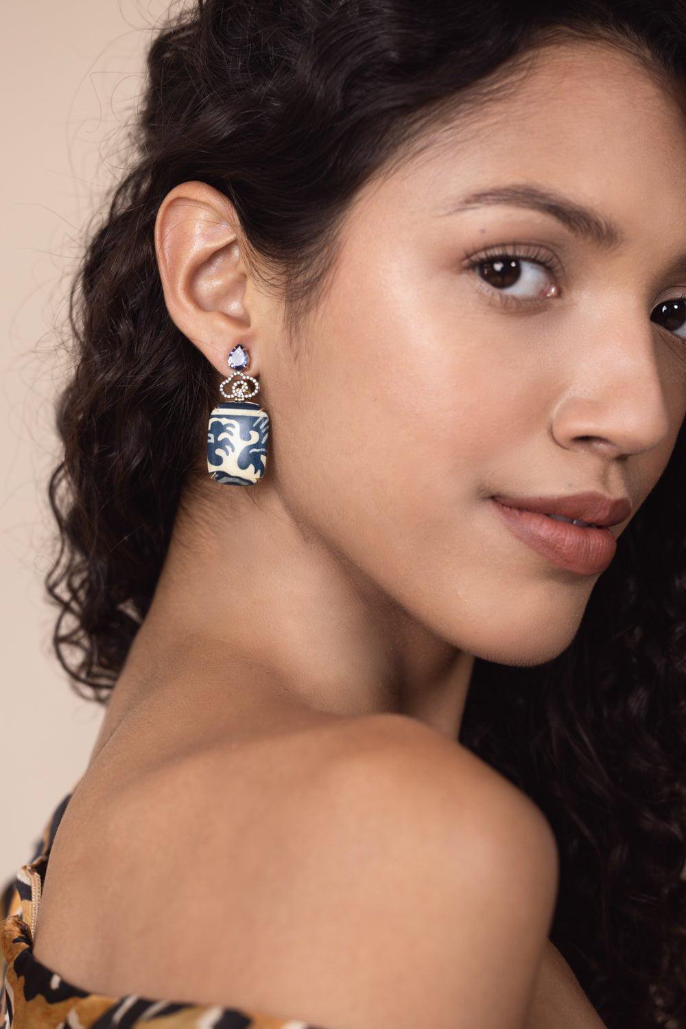 SILVIA FURMANOVICH-Blue Marquetry Lolite Earings-YELLOW GOLD
