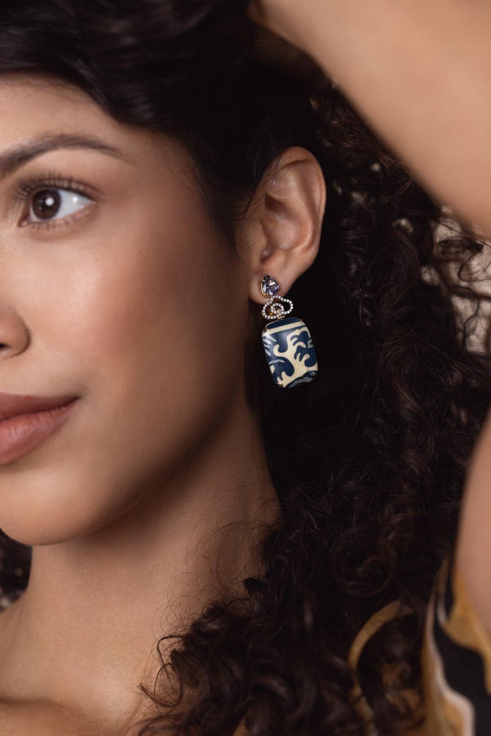 SILVIA FURMANOVICH-Blue Marquetry Lolite Earings-YELLOW GOLD