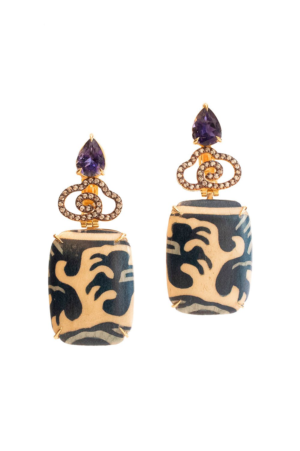 SILVIA FURMANOVICH-Blue Marquetry Lolite Earings-YELLOW GOLD