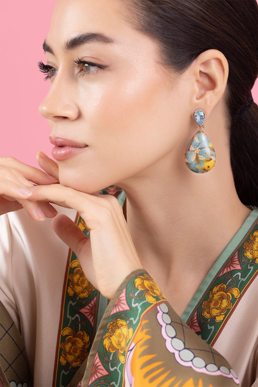 SILVIA FURMANOVICH-Blue Topaz Marquetry Drop Earrings-YELLOW GOLD