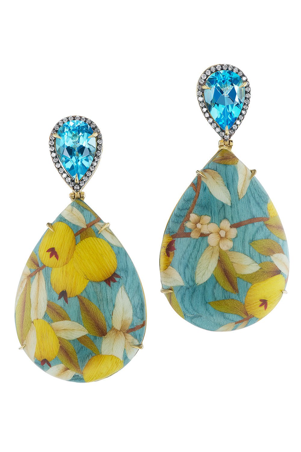 SILVIA FURMANOVICH-Blue Topaz Marquetry Drop Earrings-YELLOW GOLD