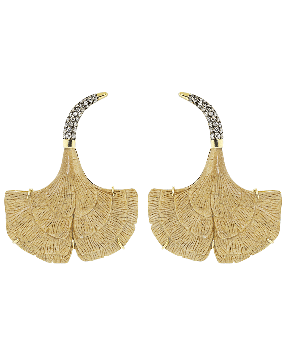 SILVIA FURMANOVICH-Botanical Carved Ginko Leaf Wood Earrings-YELLOW GOLD