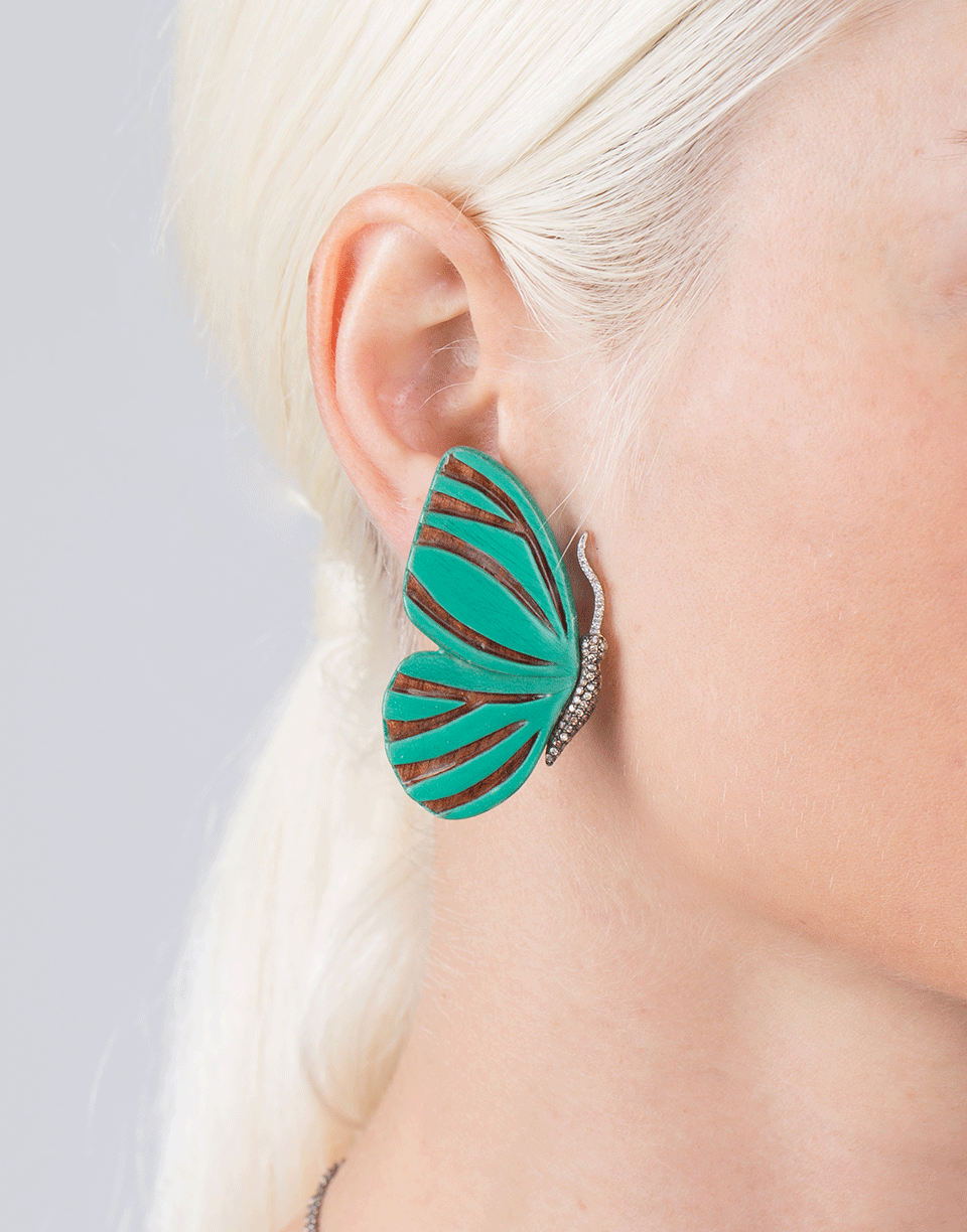SILVIA FURMANOVICH-Botanical Marquetry Butterfly Earrings-YELLOW GOLD