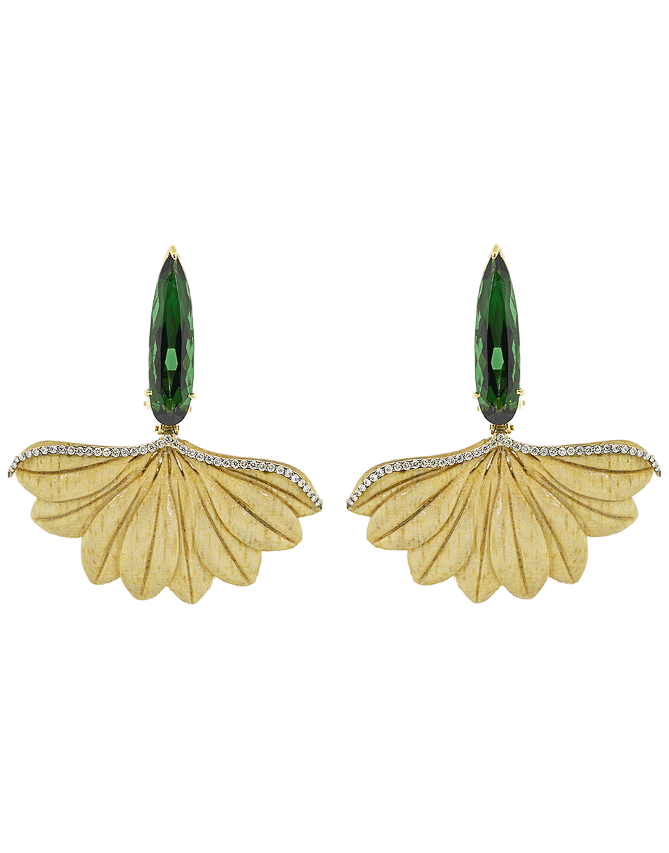 SILVIA FURMANOVICH-Carved Leaf with Green Tourmaline Earrings-YELLOW GOLD