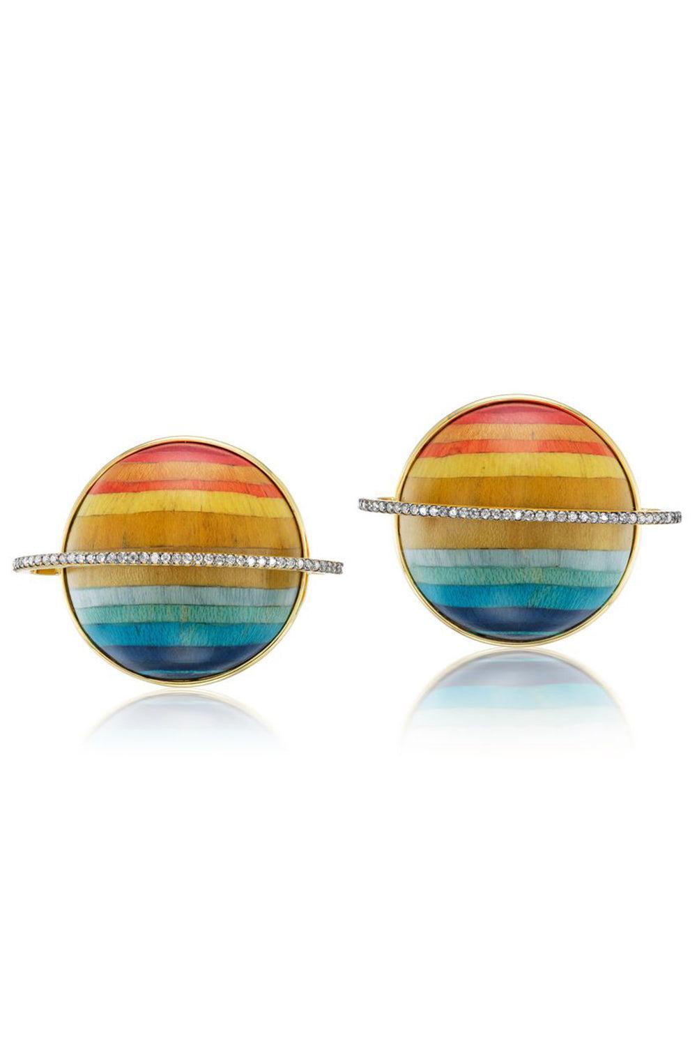 Diamond Blue Saturn Marquetry Half Sphere Earrings-YELLOW GOLD-JEWELRYFINE JEWELEARRING-SILVIA FURMANOVICH