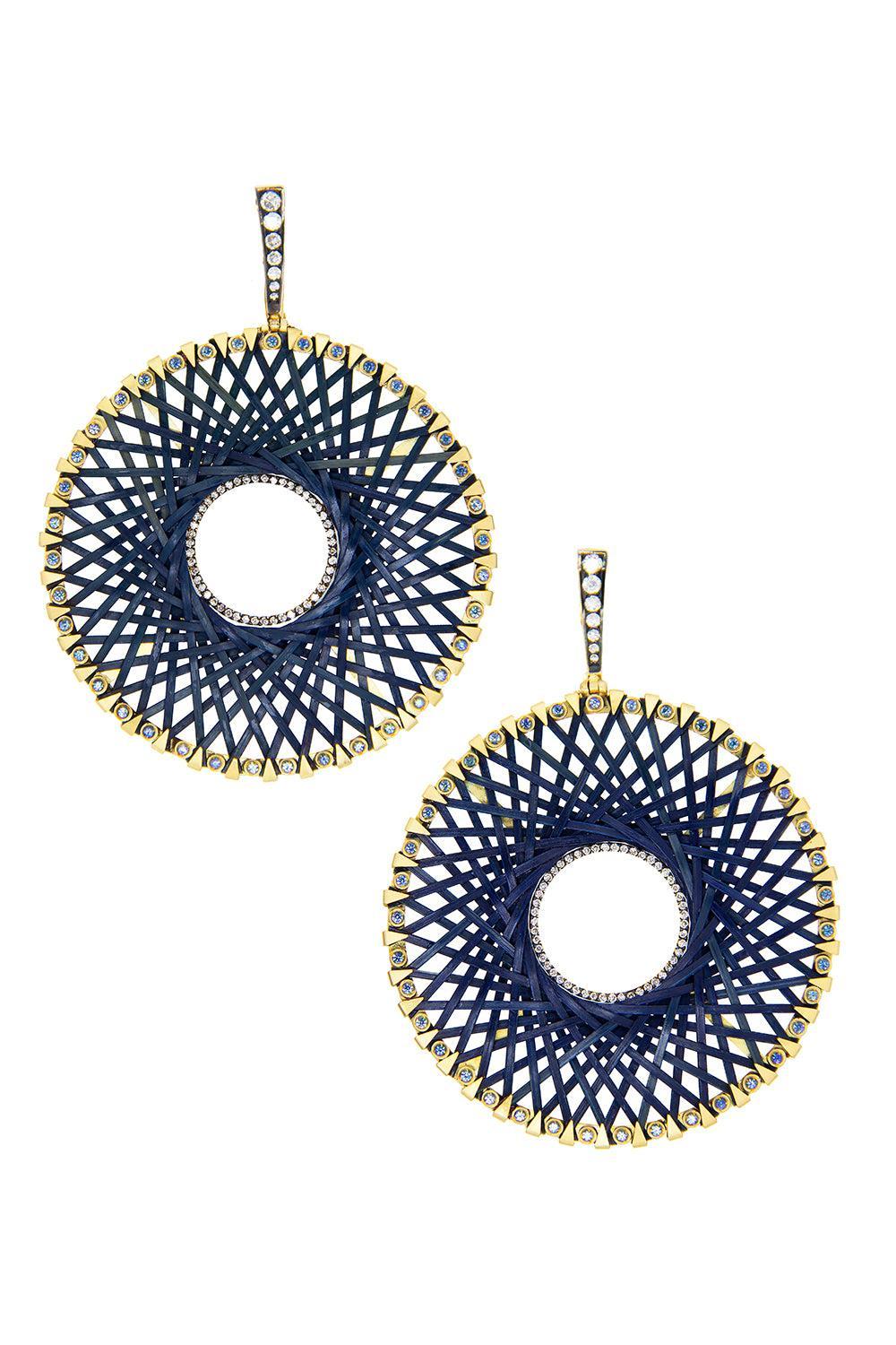 Diamond Sapphire Bamboo Earrings-YELLOW GOLD-JEWELRYFINE JEWELEARRING-SILVIA FURMANOVICH