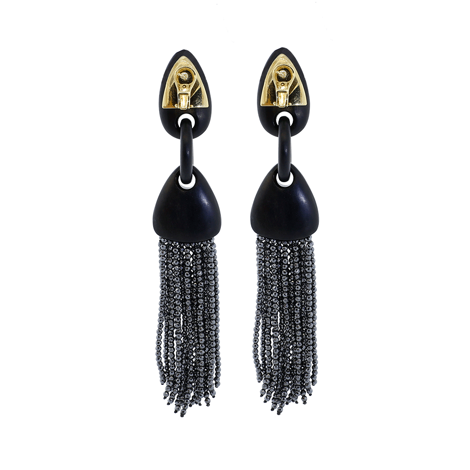 SILVIA FURMANOVICH-Ebony Wood And Hematite Fringe Earrings-YELLOW GOLD