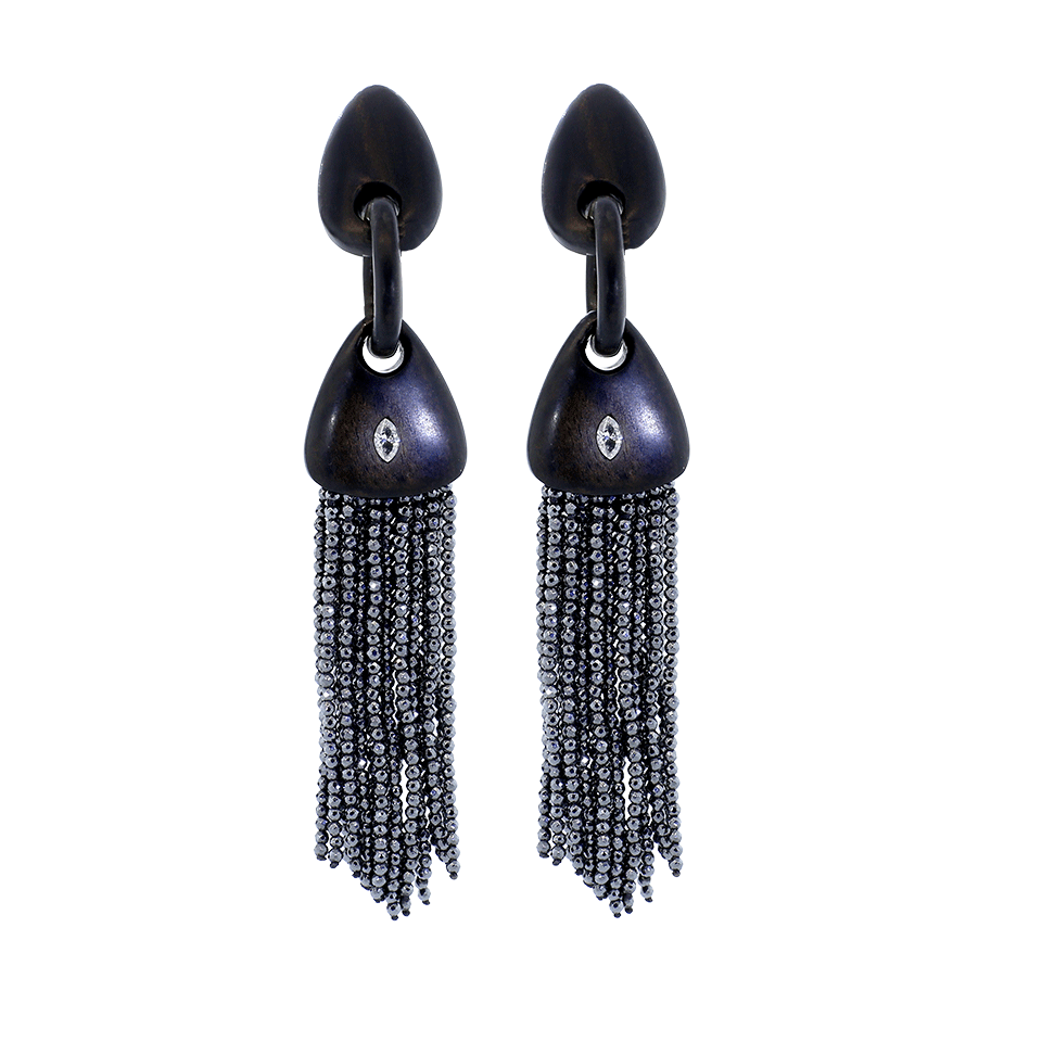 SILVIA FURMANOVICH-Ebony Wood And Hematite Fringe Earrings-YELLOW GOLD