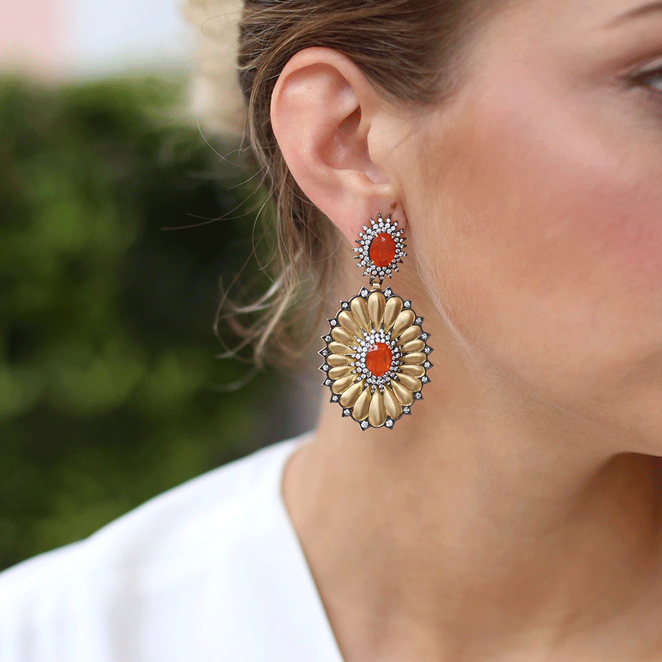 SILVIA FURMANOVICH-Fire Opal And Diamond Earrings-YELLOW GOLD