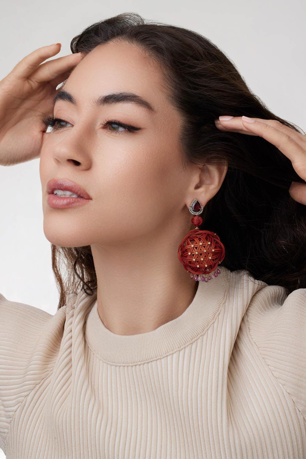 Garnet Sapphire Bamboo Earrings-YELLOW GOLD-JEWELRYFINE JEWELEARRING-SILVIA FURMANOVICH
