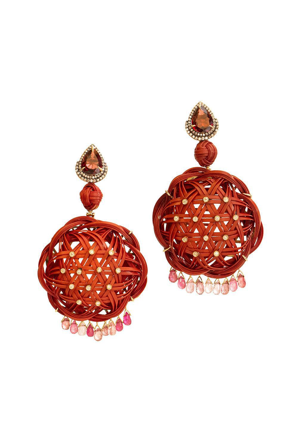 Garnet Sapphire Bamboo Earrings-YELLOW GOLD-JEWELRYFINE JEWELEARRING-SILVIA FURMANOVICH