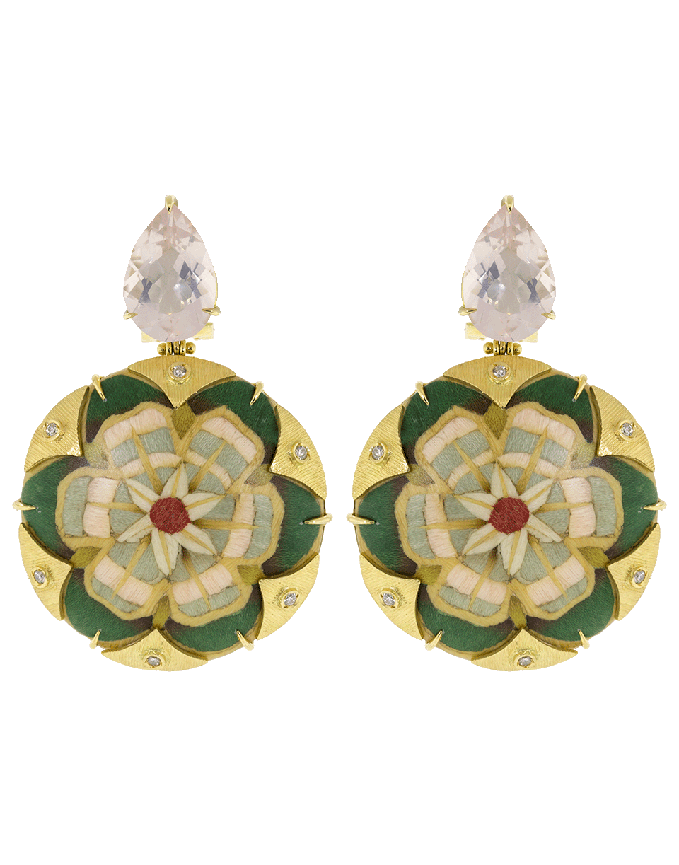 SILVIA FURMANOVICH-Green And Pink Rosacea Marquetry Earrings-YELLOW GOLD
