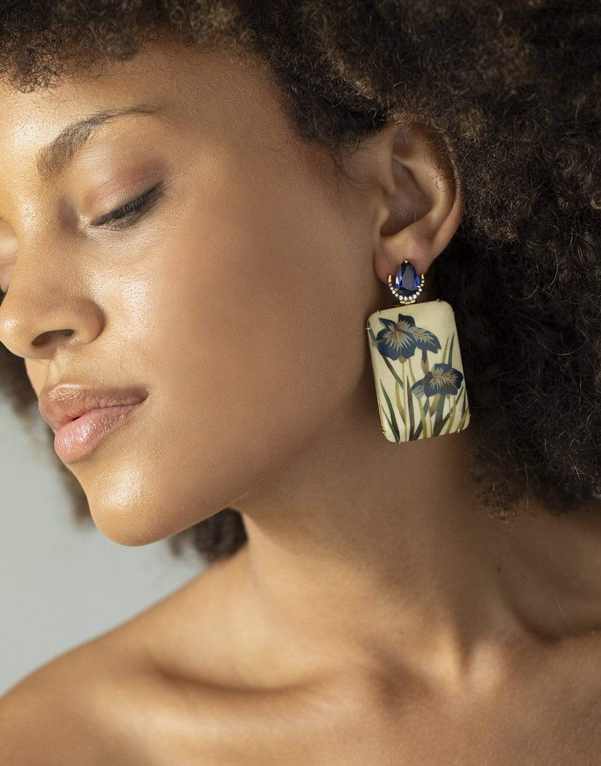 SILVIA FURMANOVICH-Kyanite and Marquetry Flower Earrings-YELLOW GOLD